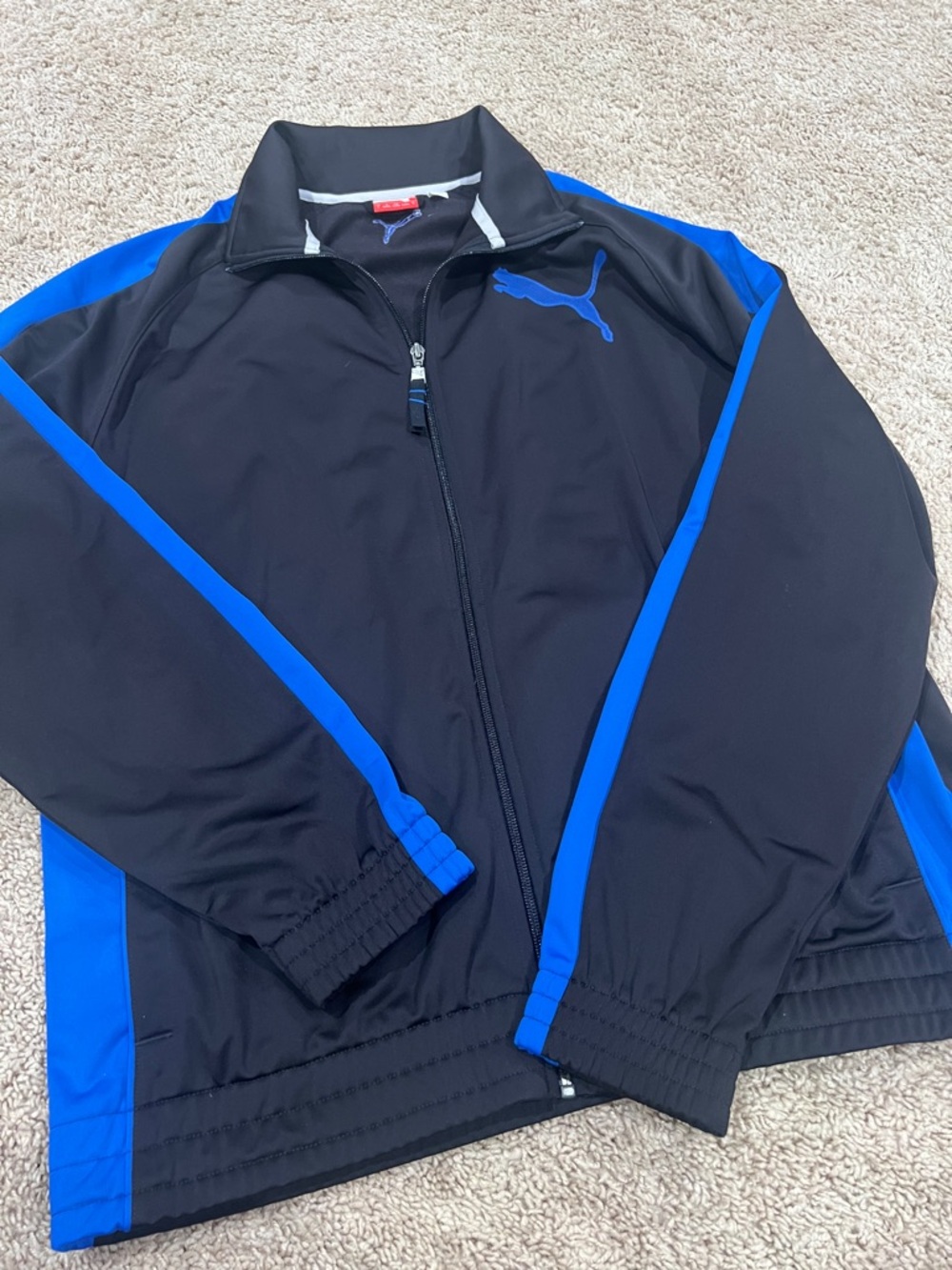 Puma Black Jacket with Bright Blue Piping & Logo